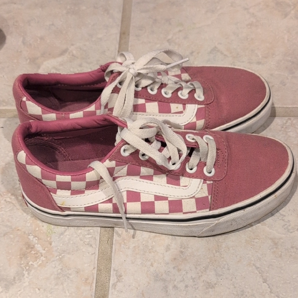 Vans Pink and White Checkered Women's Shoes